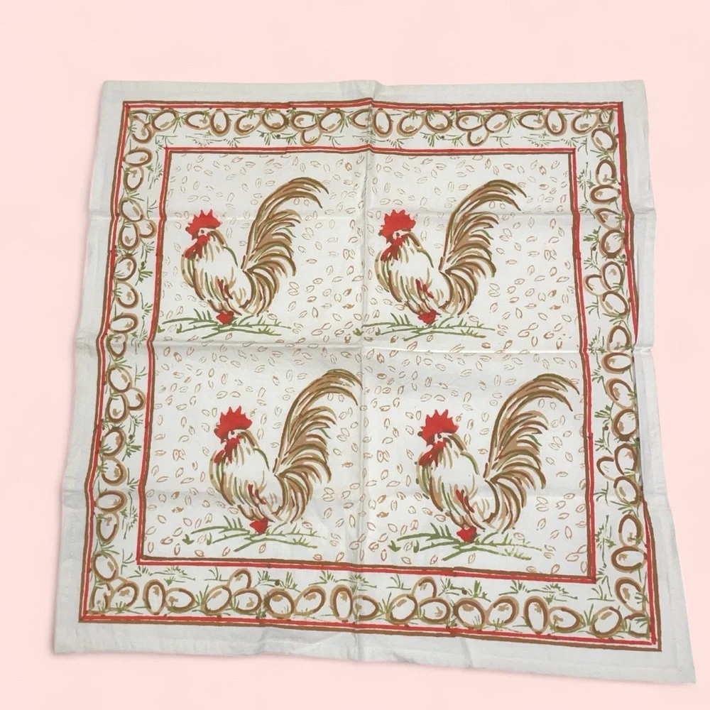 Cute vintage rooster napkin cloth mat cotton 20x20 cottagecore Pomegranate